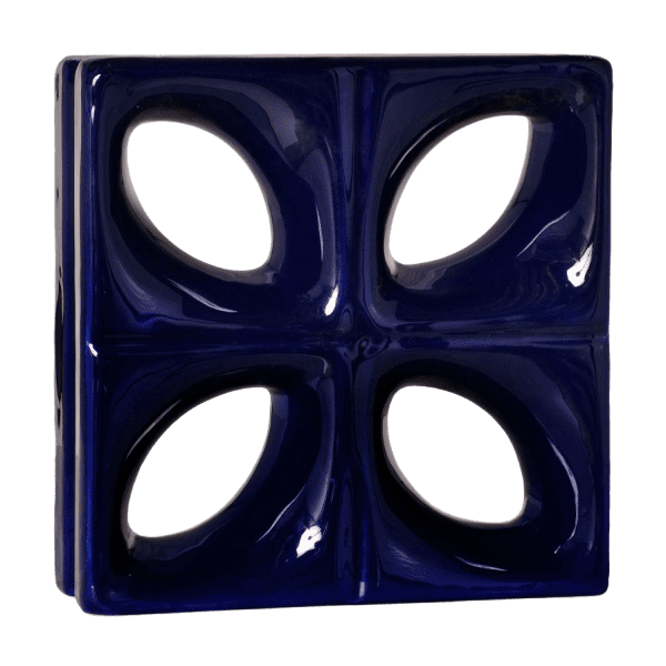 Elemento vazado esmaltado Folha Azul Cobalto