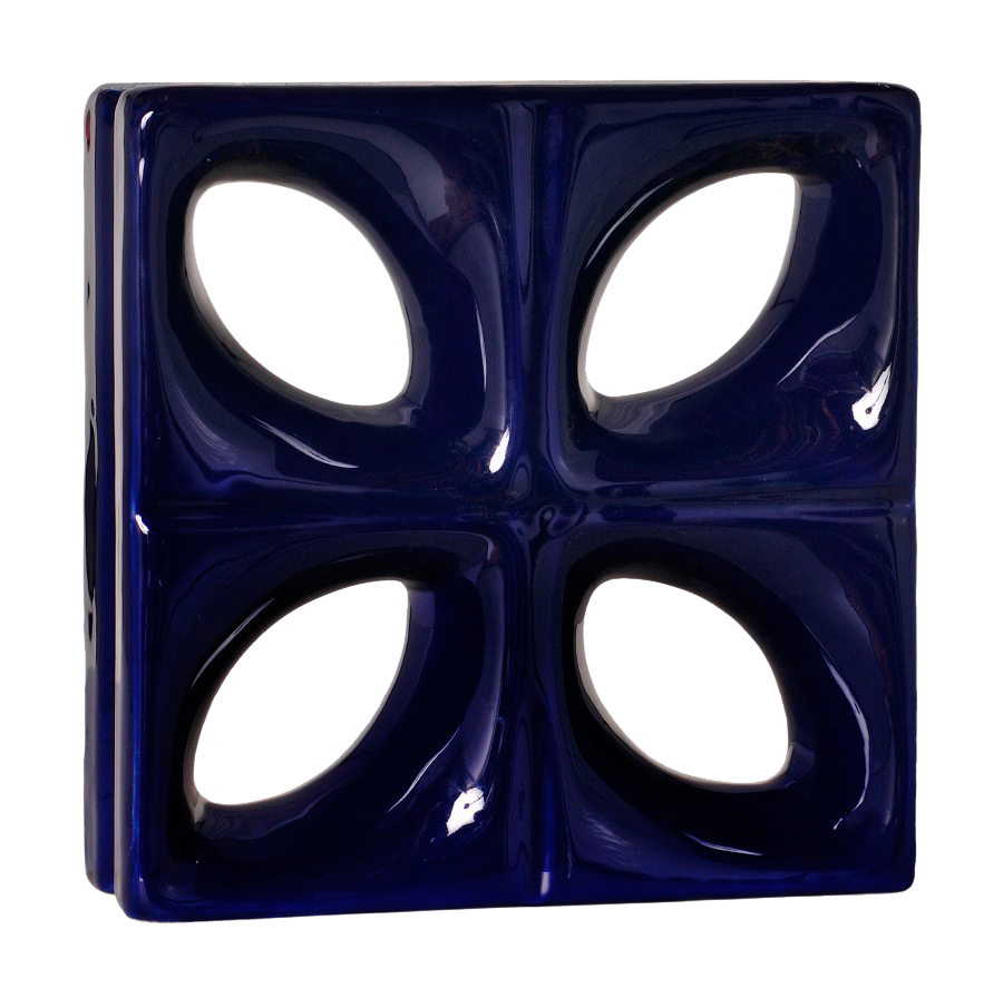 Elemento vazado esmaltado Folha Azul Cobalto